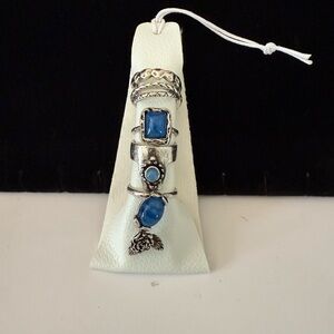 NWT Free People Silver Tone Blue Rings 5pc Set Boho